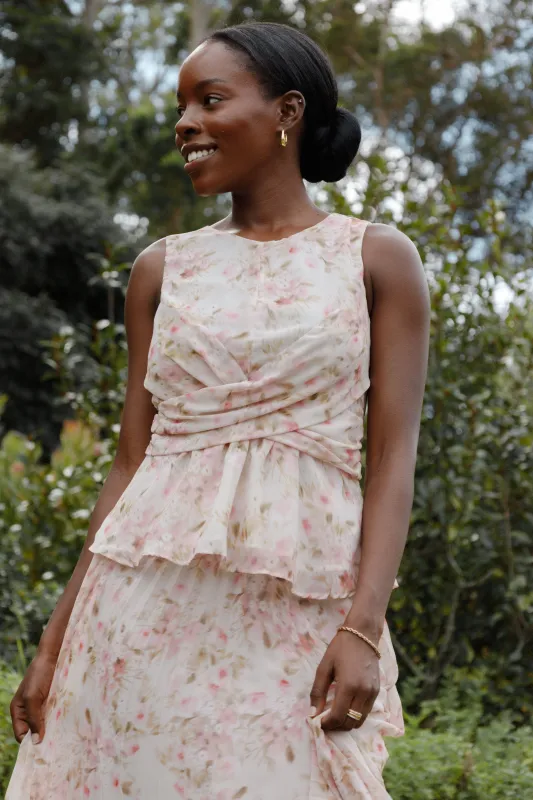 Limona Peplum Top - Blurred Pink Floral made by Petal & Pup