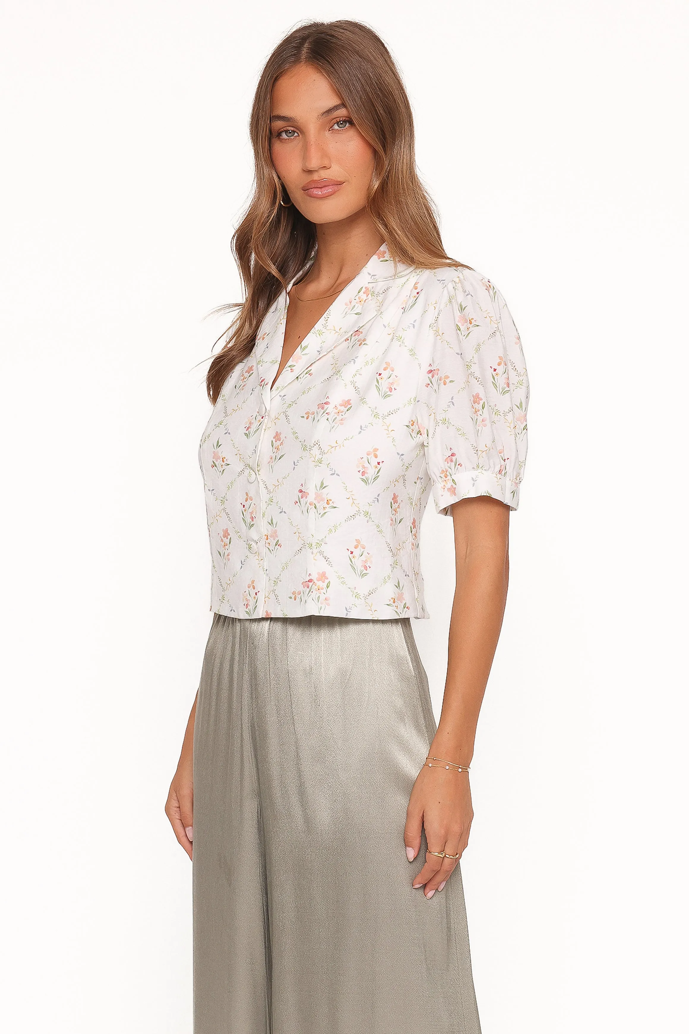Steele Button Front Top - White Vintage Floral sold by Petal & Pup product image thumbnail 4