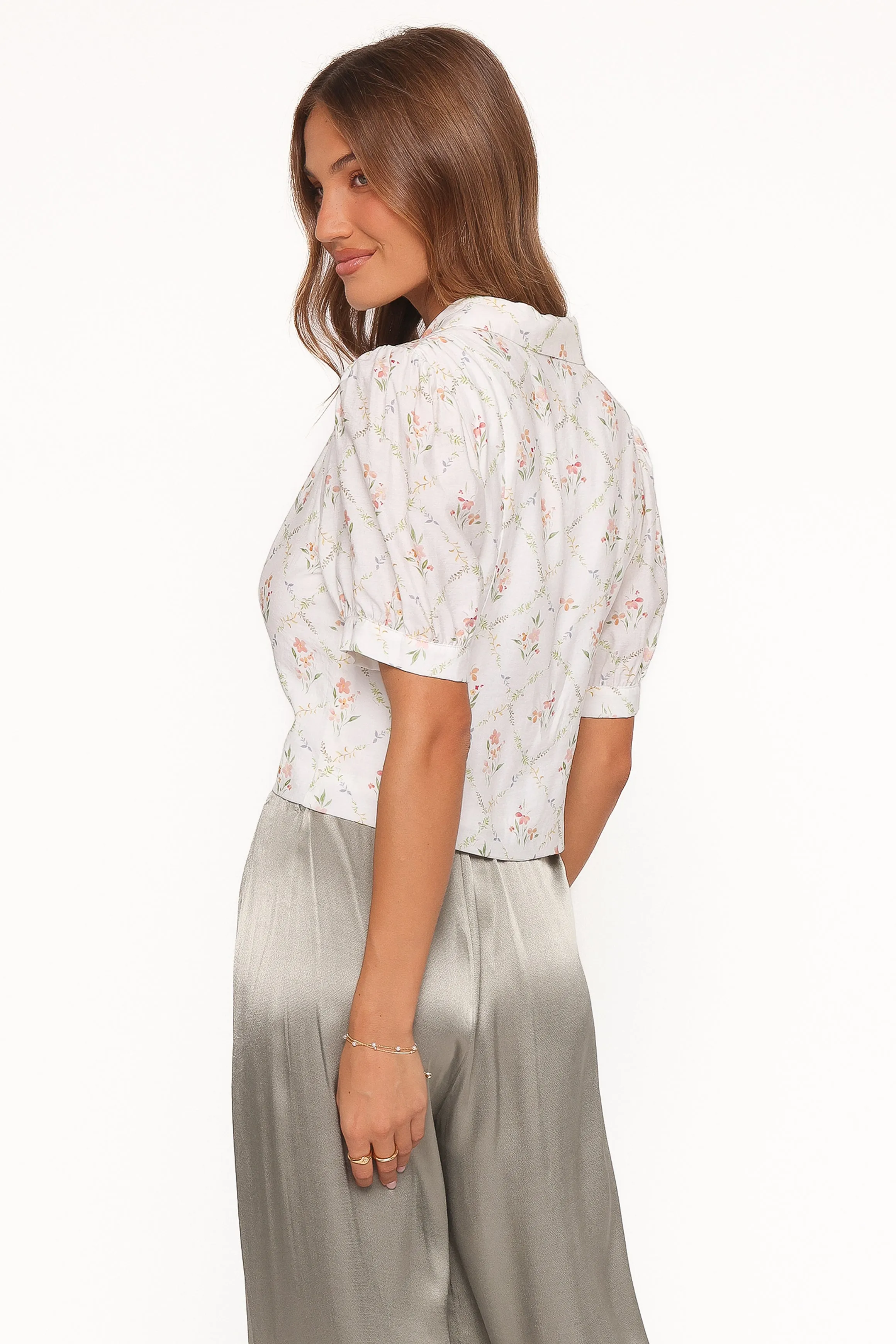 Steele Button Front Top - White Vintage Floral sold by Petal & Pup product image thumbnail 5