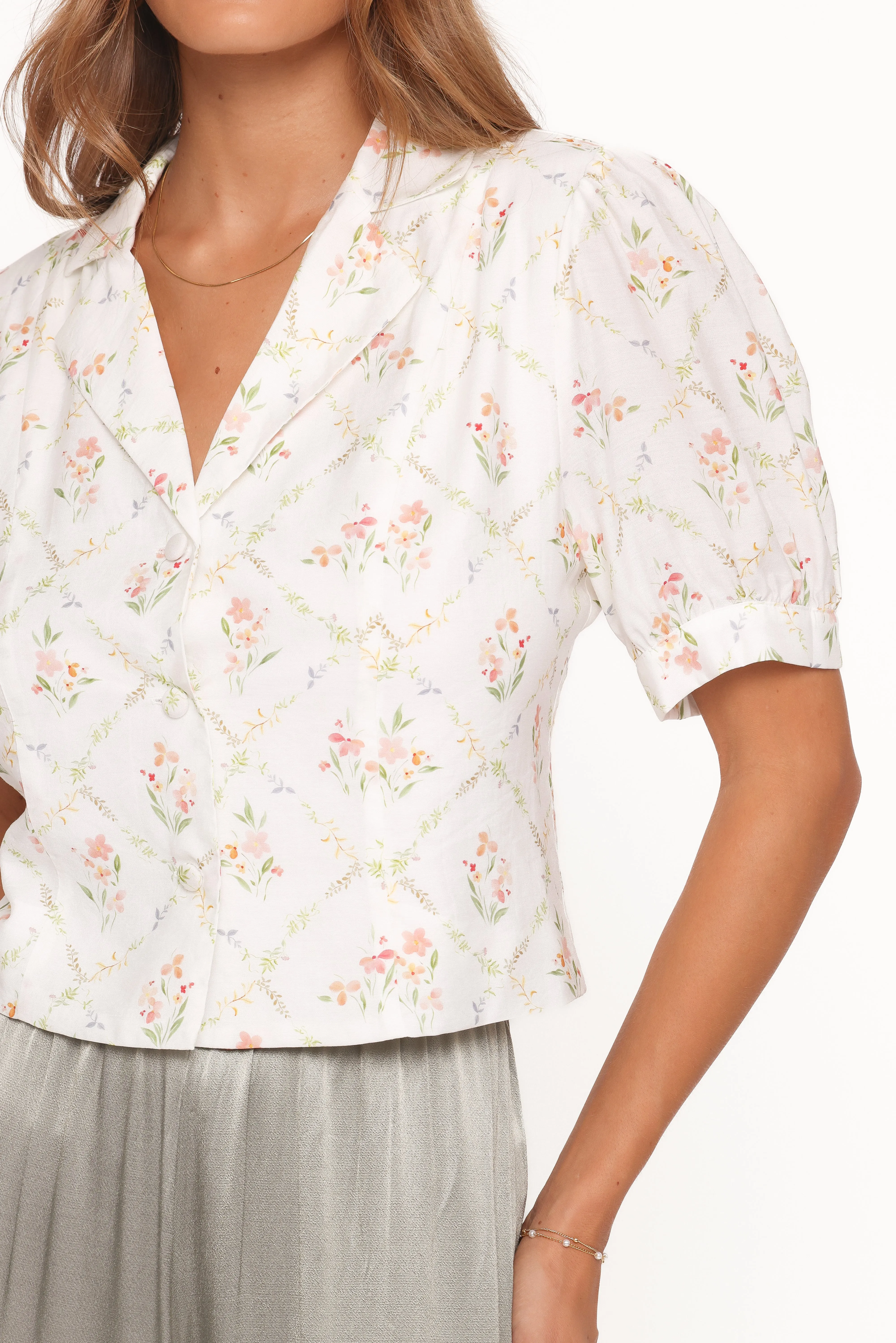 Steele Button Front Top - White Vintage Floral sold by Petal & Pup product image thumbnail 3