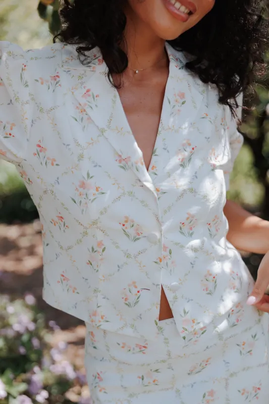 Steele Button Front Top - White Vintage Floral made by Petal & Pup