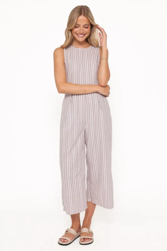 Ester Jumpsuit - Beige/White Stripe made by Petal & Pup