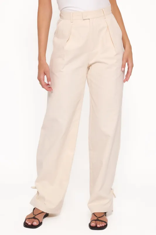 Asher Tie Detail Tapered Leg Pants - Cream made by Petal & Pup