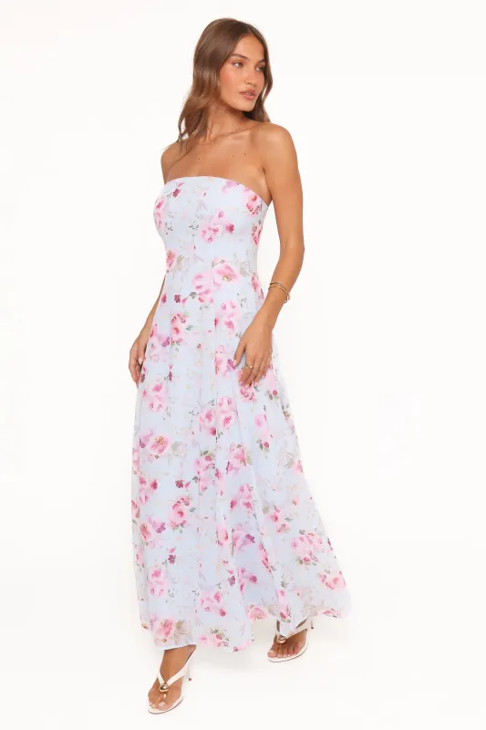 Vegas Strapless Maxi Dress - Blue Floral made by Petal & Pup