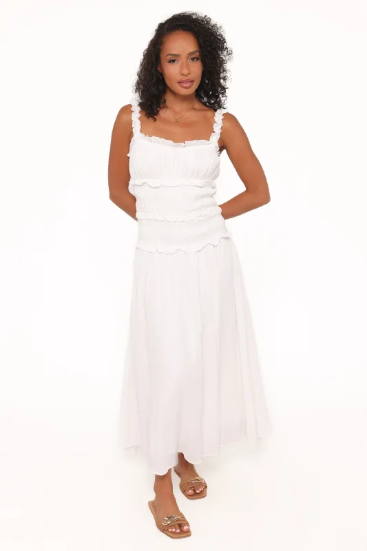 Enola Gather Midi Dress - White made by Petal & Pup