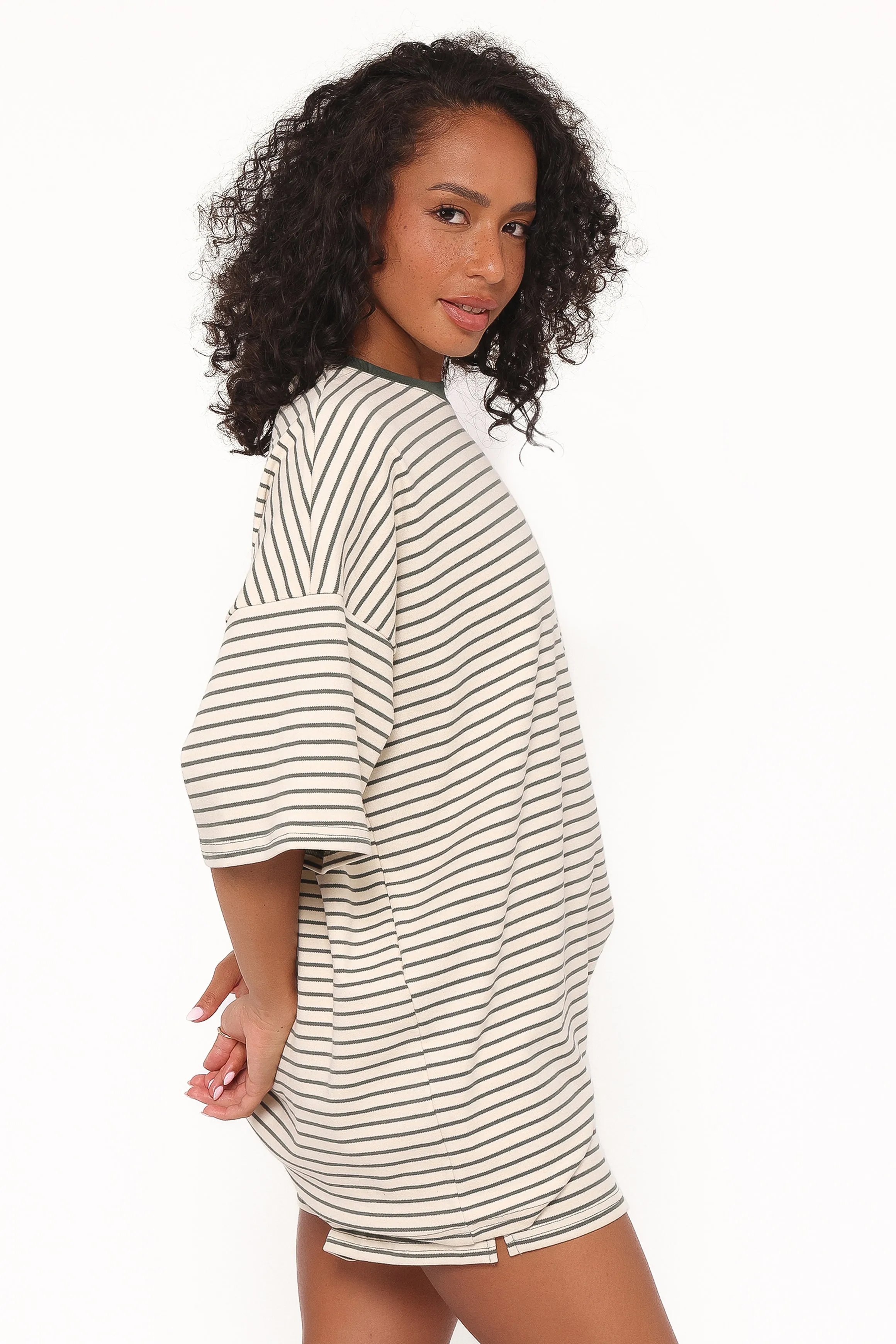 Hellen Stripe Short Set - Cream/Green Stripe sold by Petal & Pup product image thumbnail 3