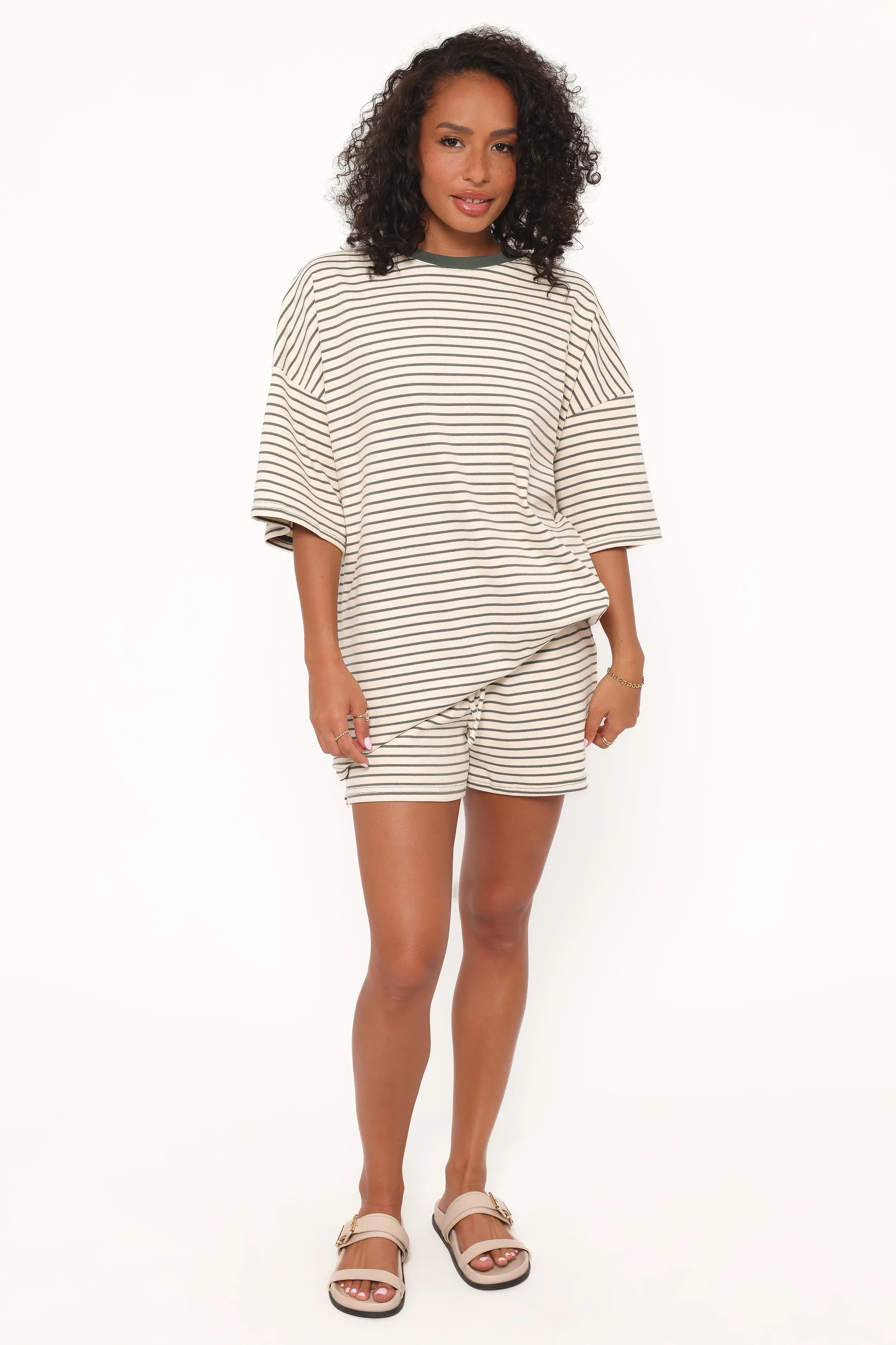 Hellen Stripe Short Set - Cream/Green Stripe sold by Petal & Pup product image thumbnail 5