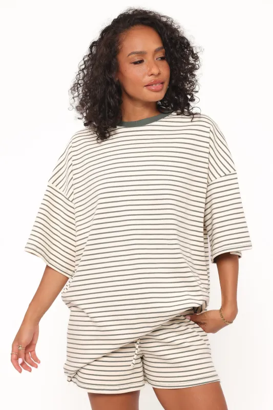Hellen Stripe Short Set - Cream/Green Stripe made by Petal & Pup