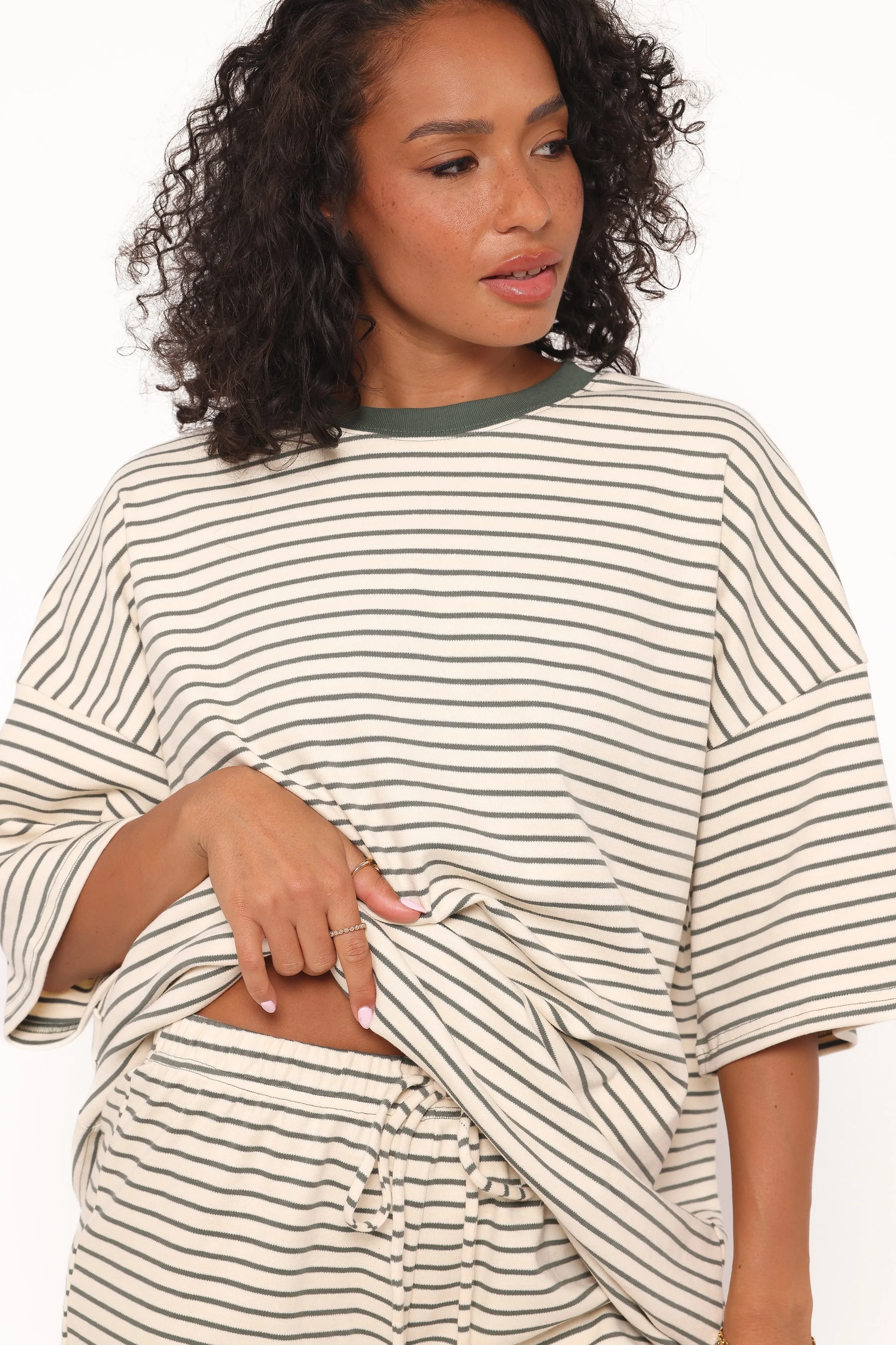 Hellen Stripe Short Set - Cream/Green Stripe sold by Petal & Pup product image thumbnail 2