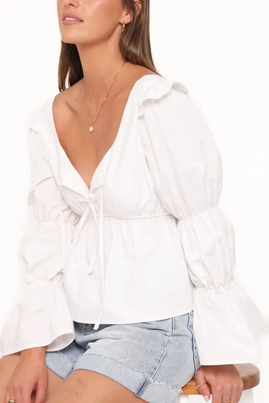 Bairbre Peasant Top - White made by Petal & Pup