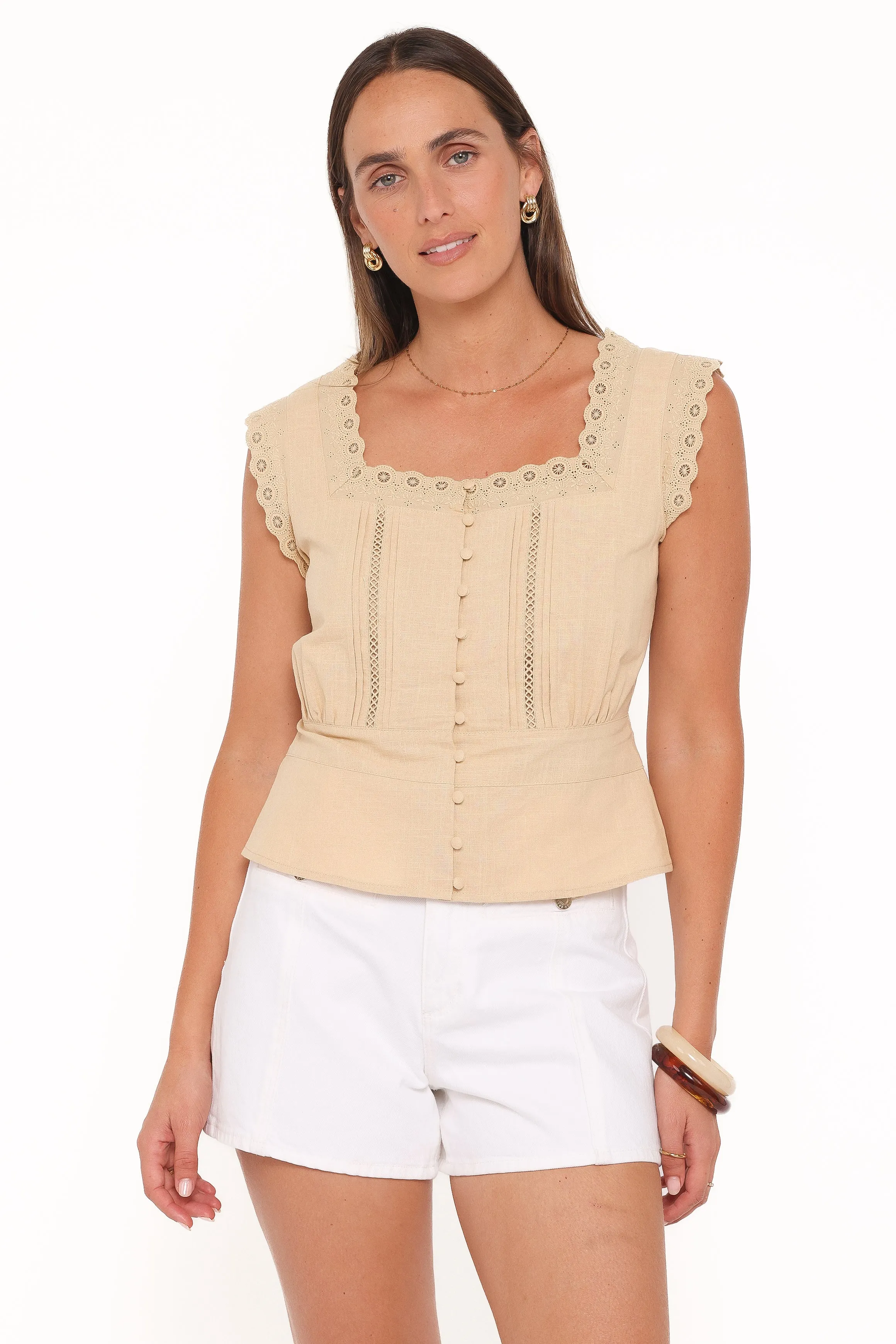 Luke Button Top - Khaki sold by Petal & Pup