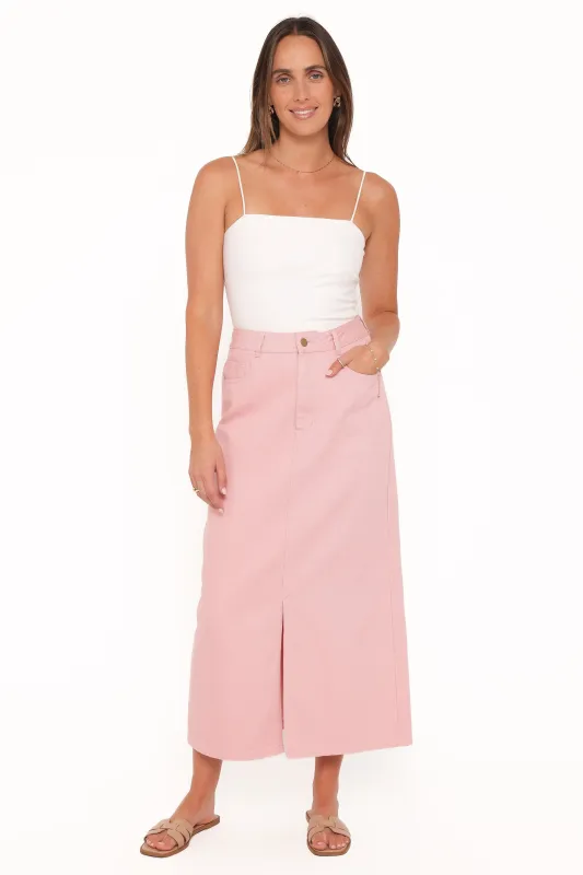 Dana Denim Midi Skirt - Dusty Pink made by Petal & Pup