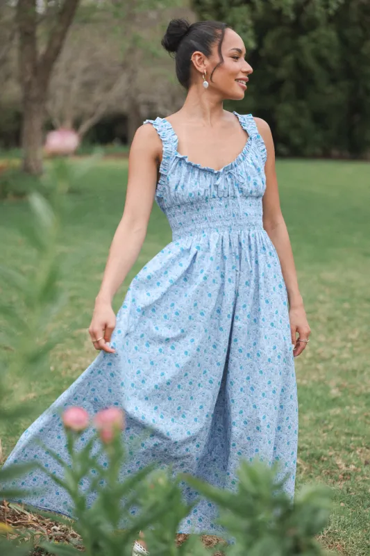 Marlena Midi Dress - Blue Floral made by Petal & Pup