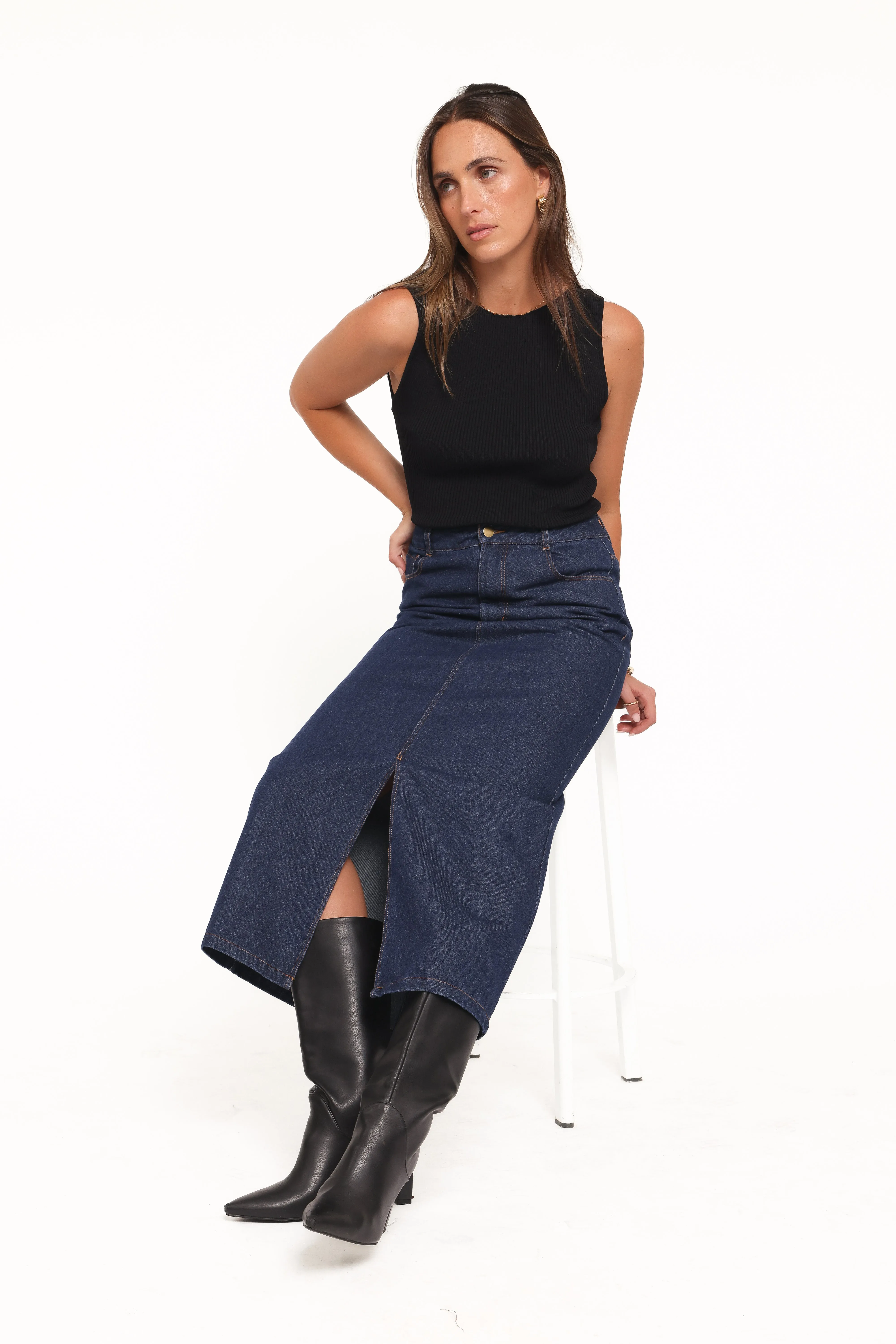 Dana Denim Midi Skirt - Midnight sold by Petal & Pup product image thumbnail 2