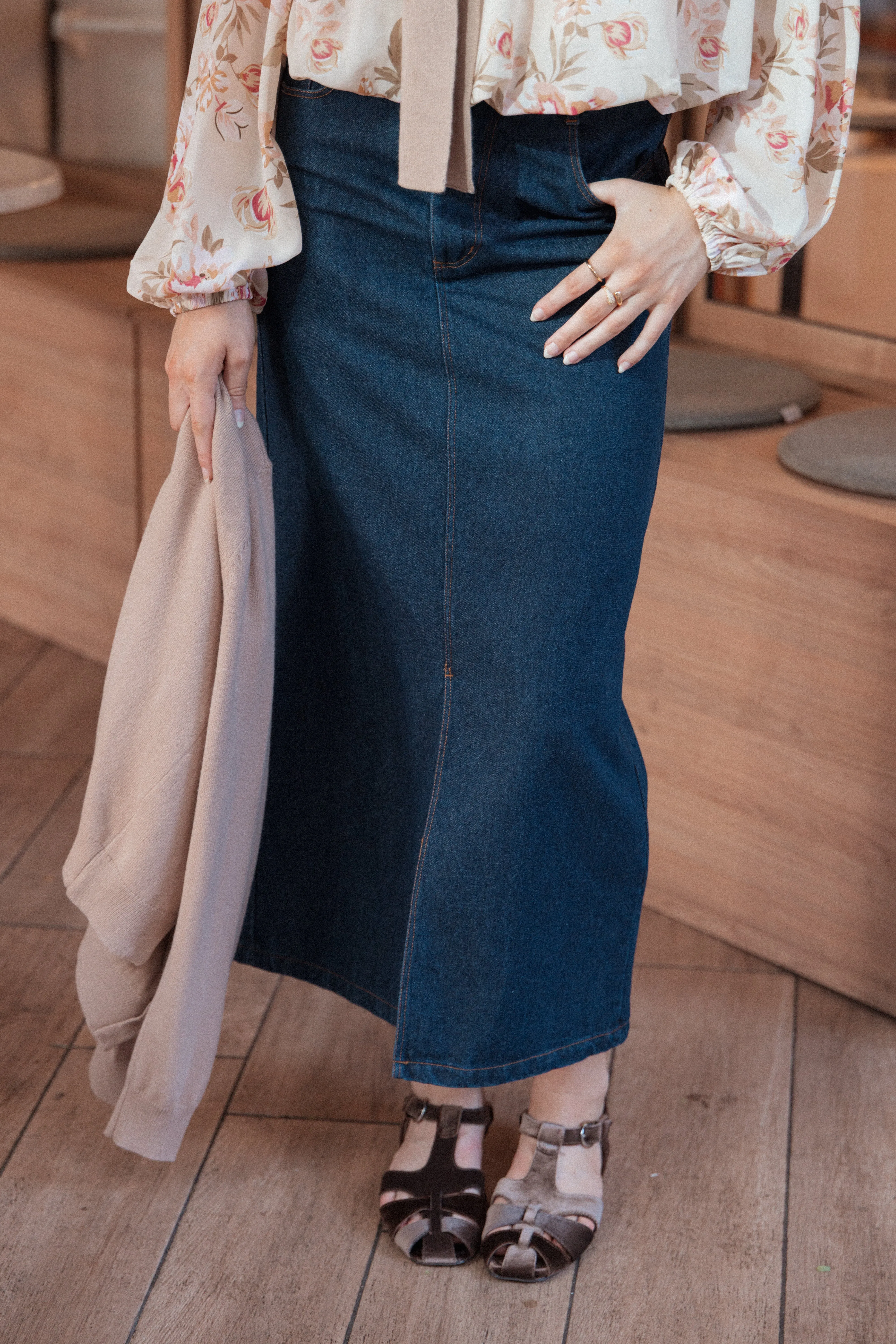 Dana Denim Midi Skirt - Midnight sold by Petal & Pup