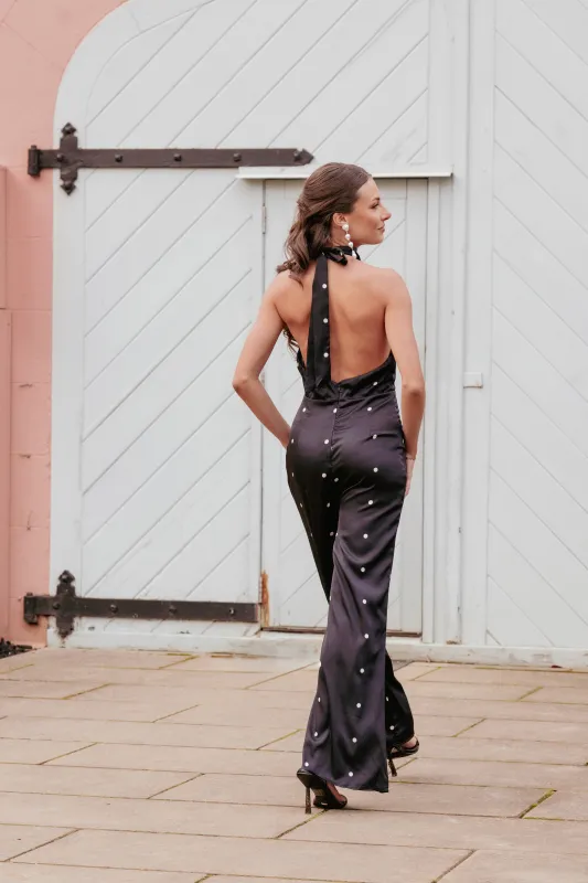 Bentley Halterneck Jumpsuit - Black Polka Dot made by Petal & Pup