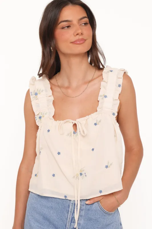 Marnie Top - Ivory Blue Floral made by Petal & Pup