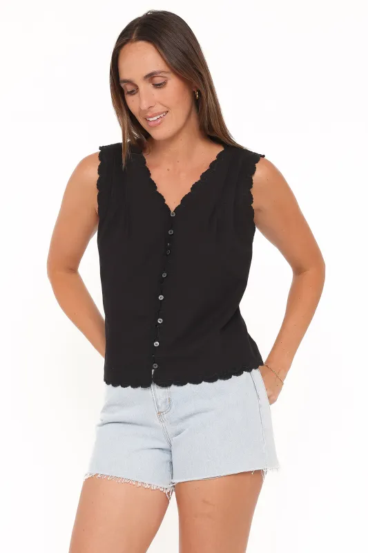 Lori Lace Trim Top - Black made by Petal & Pup