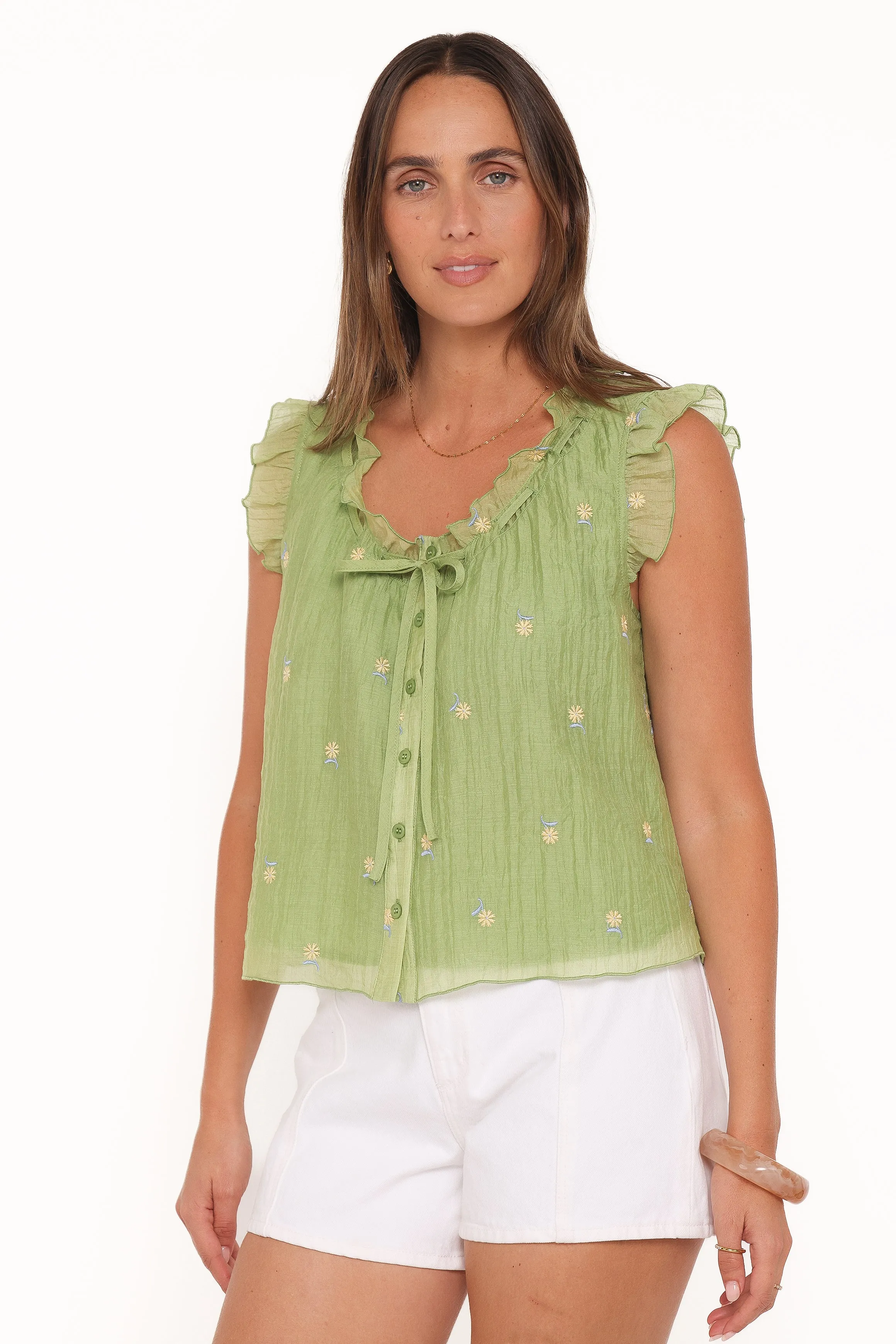 Lumi Embroidered Ruffle Top - Green sold by Petal & Pup product image thumbnail 2