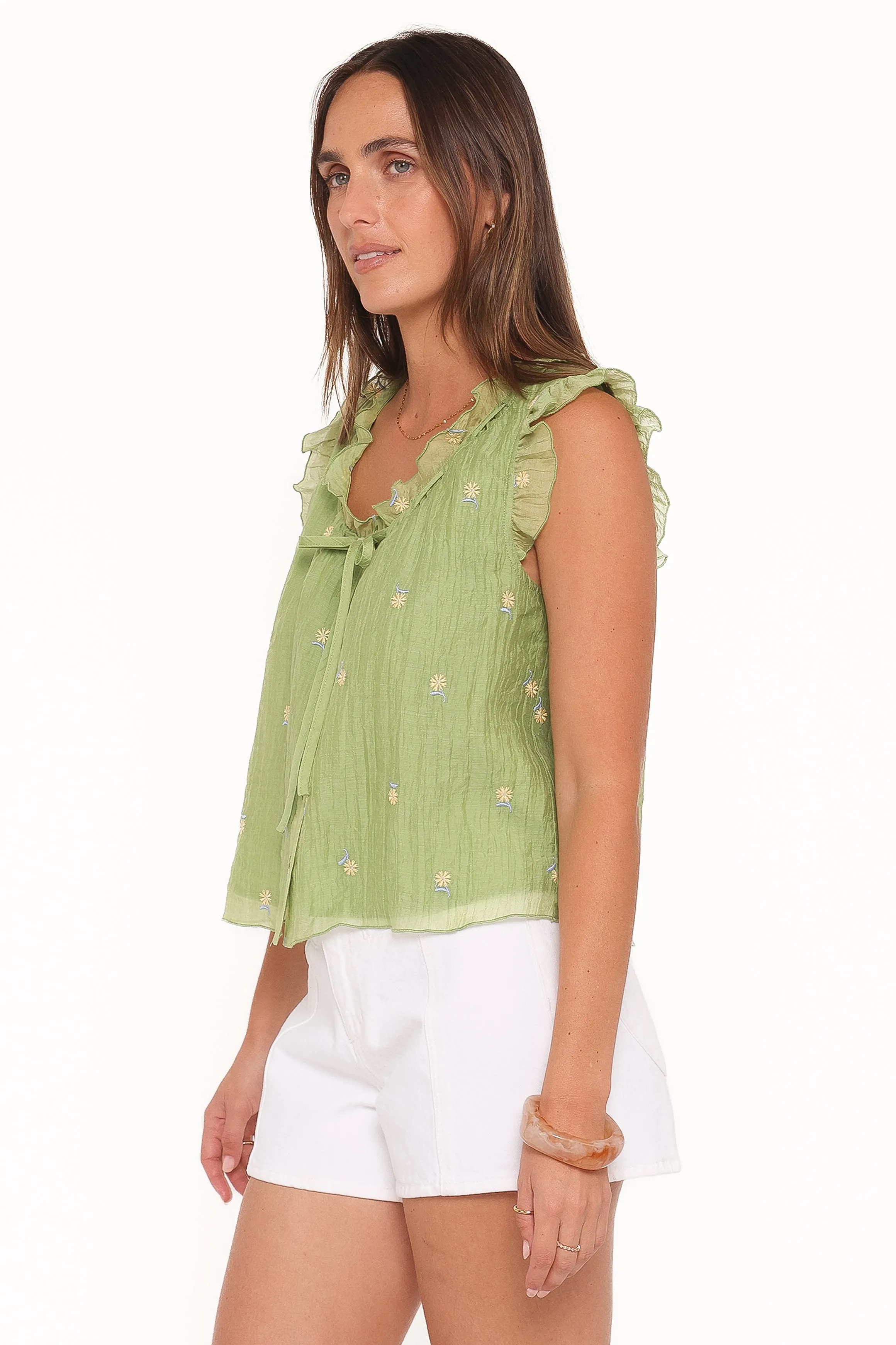 Lumi Embroidered Ruffle Top - Green sold by Petal & Pup product image thumbnail 5