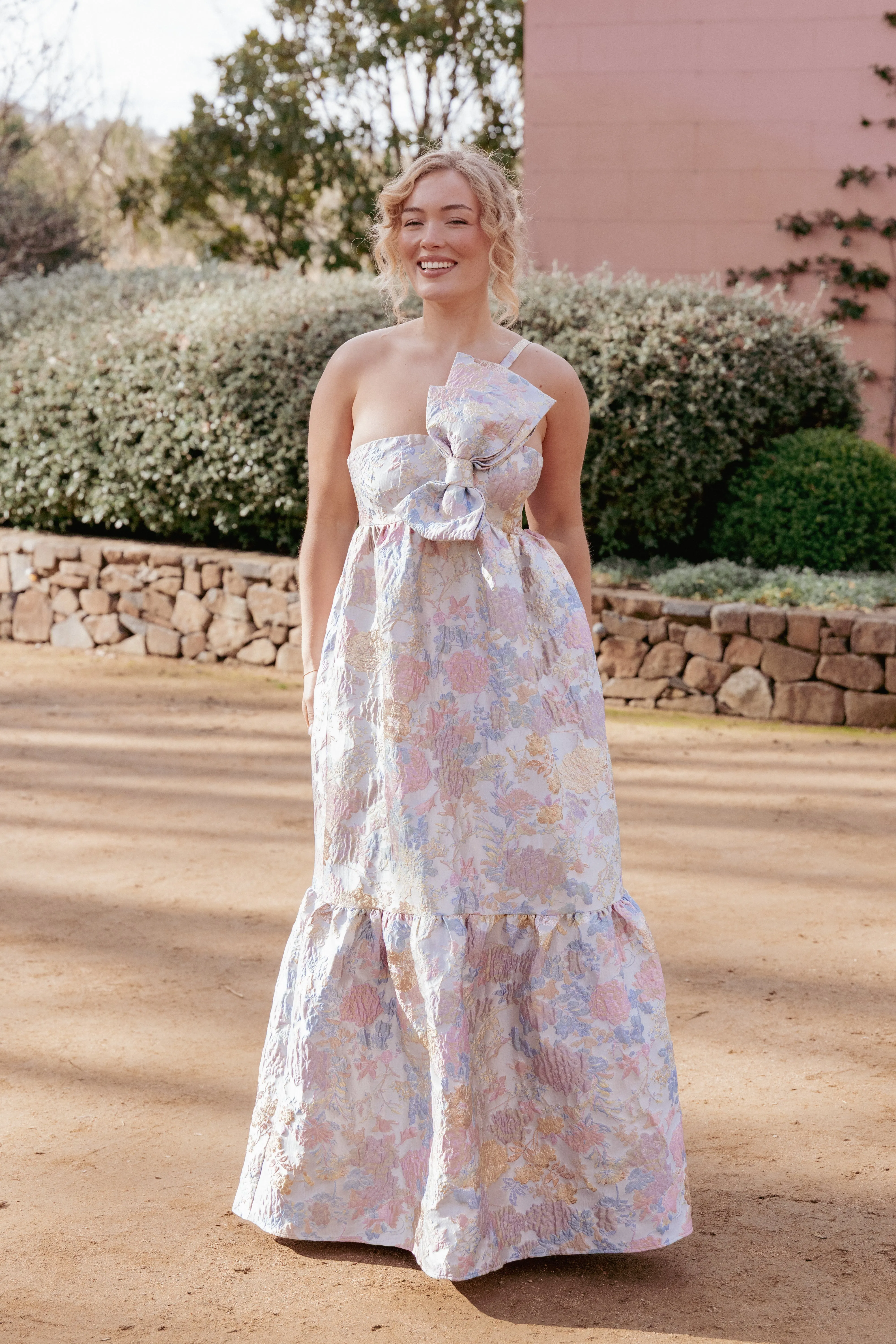 Betina Bow Front Maxi Dress - Pale Blue Floral sold by Petal & Pup