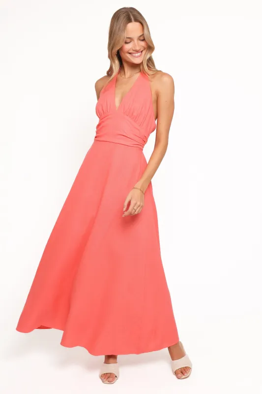 Marie Halterneck Maxi Dress - Coral made by Petal & Pup