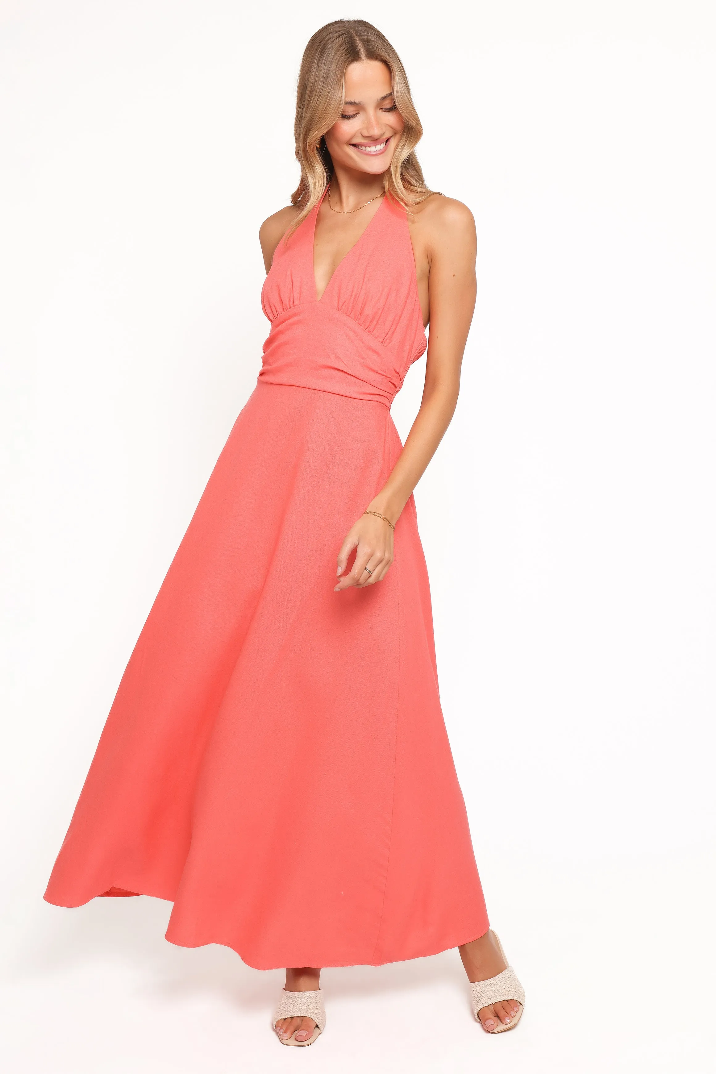Marie Halterneck Maxi Dress - Coral sold by Petal & Pup
