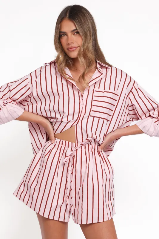 Ashlyn Short Set - Pink And Burgundy Stripe made by Petal & Pup