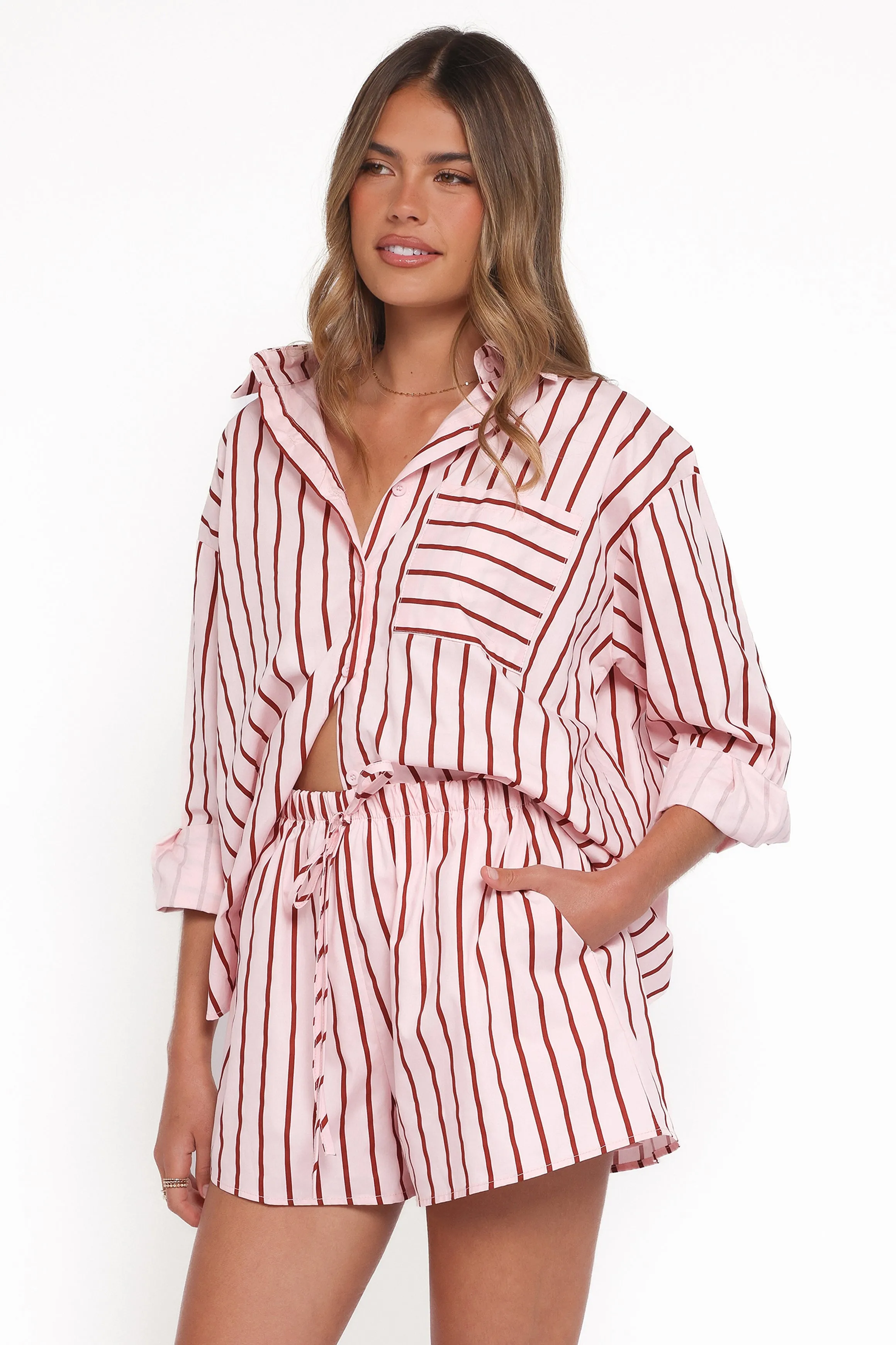 Ashlyn Short Set - Pink And Burgundy Stripe sold by Petal & Pup product image thumbnail 3