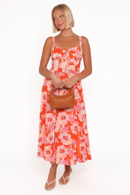 Elodie Midi Dress - Red Floral made by Petal & Pup