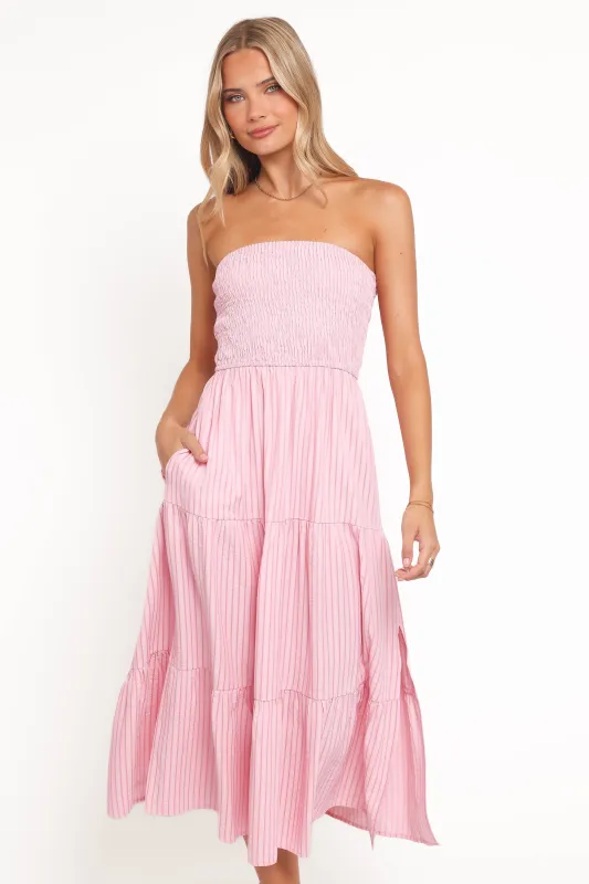 Maisie Strapless Midi Dress - Pink Stripe made by Petal & Pup