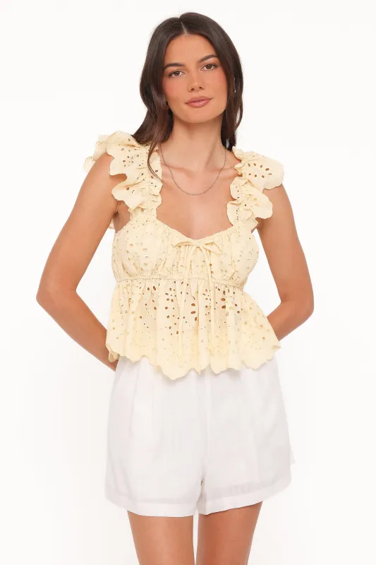 Regina Eyelet Ruffle Top - Butter Yellow made by Petal & Pup