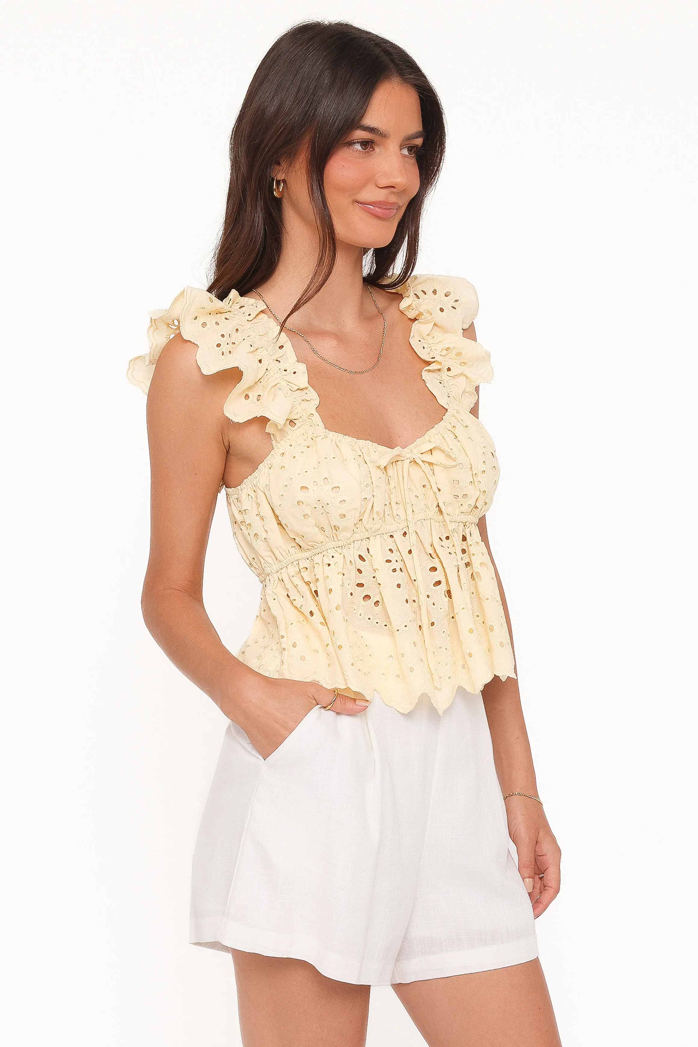 Regina Eyelet Ruffle Top - Butter Yellow sold by Petal & Pup product image thumbnail 3