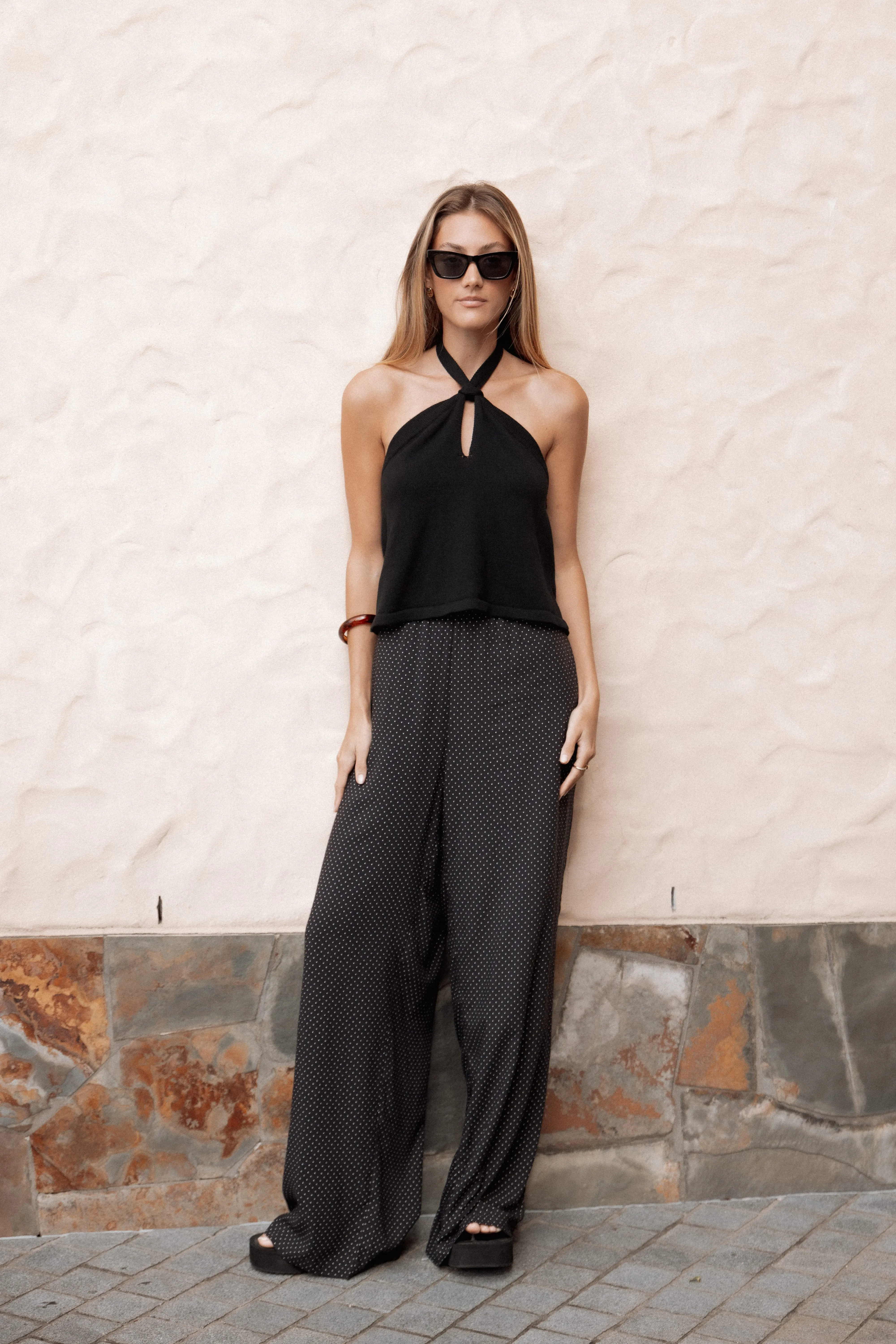 Lexi Elastic Waist Pant - Black Polkadot sold by Petal & Pup