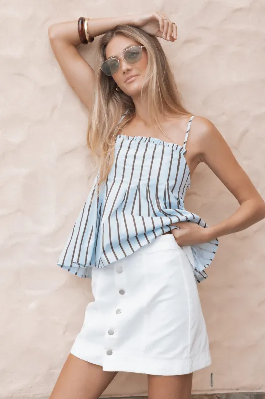 Sara Button Front Denim Mini Skirt - Off White made by Petal & Pup
