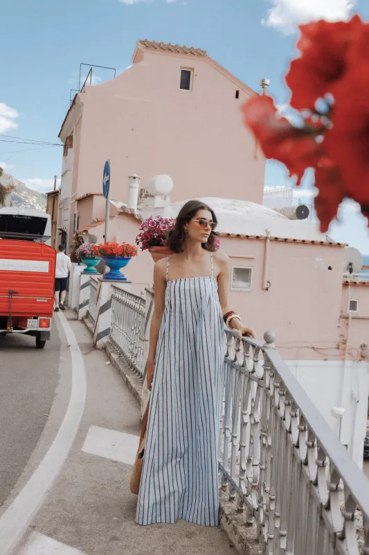 Arletta Maxi Dress - Blue/Brown Stripe made by Petal & Pup