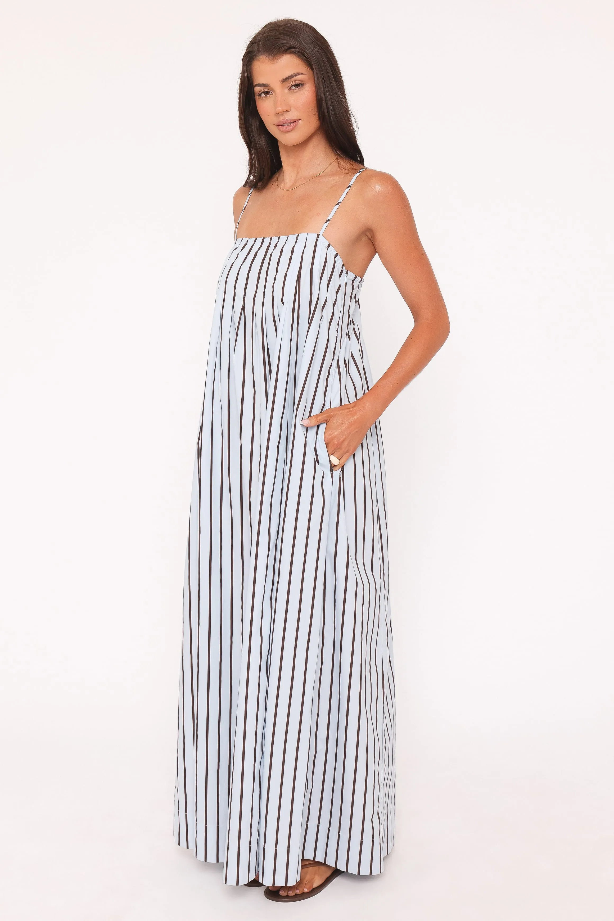 Arletta Maxi Dress - Blue/Brown Stripe sold by Petal & Pup product image thumbnail 4