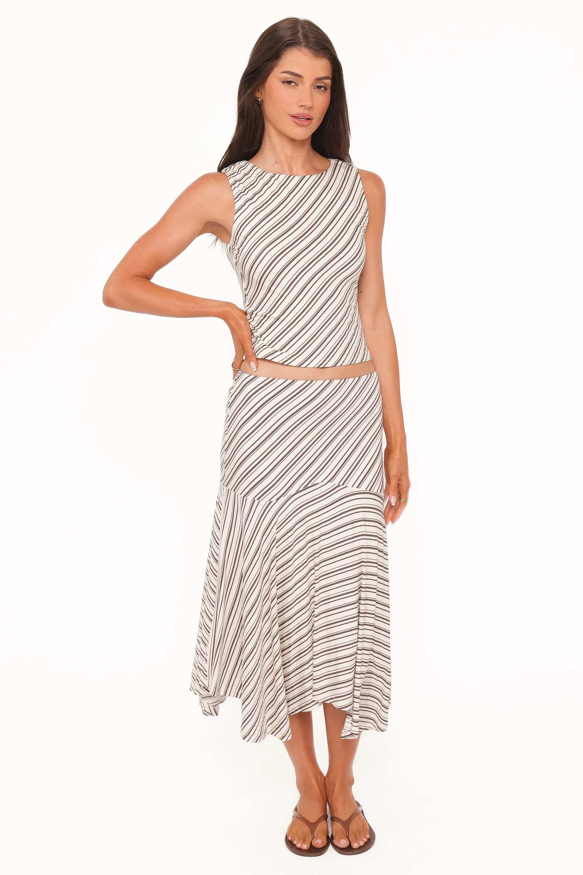 Amber Skirt Set - Cream/Brown Stripe sold by Petal & Pup