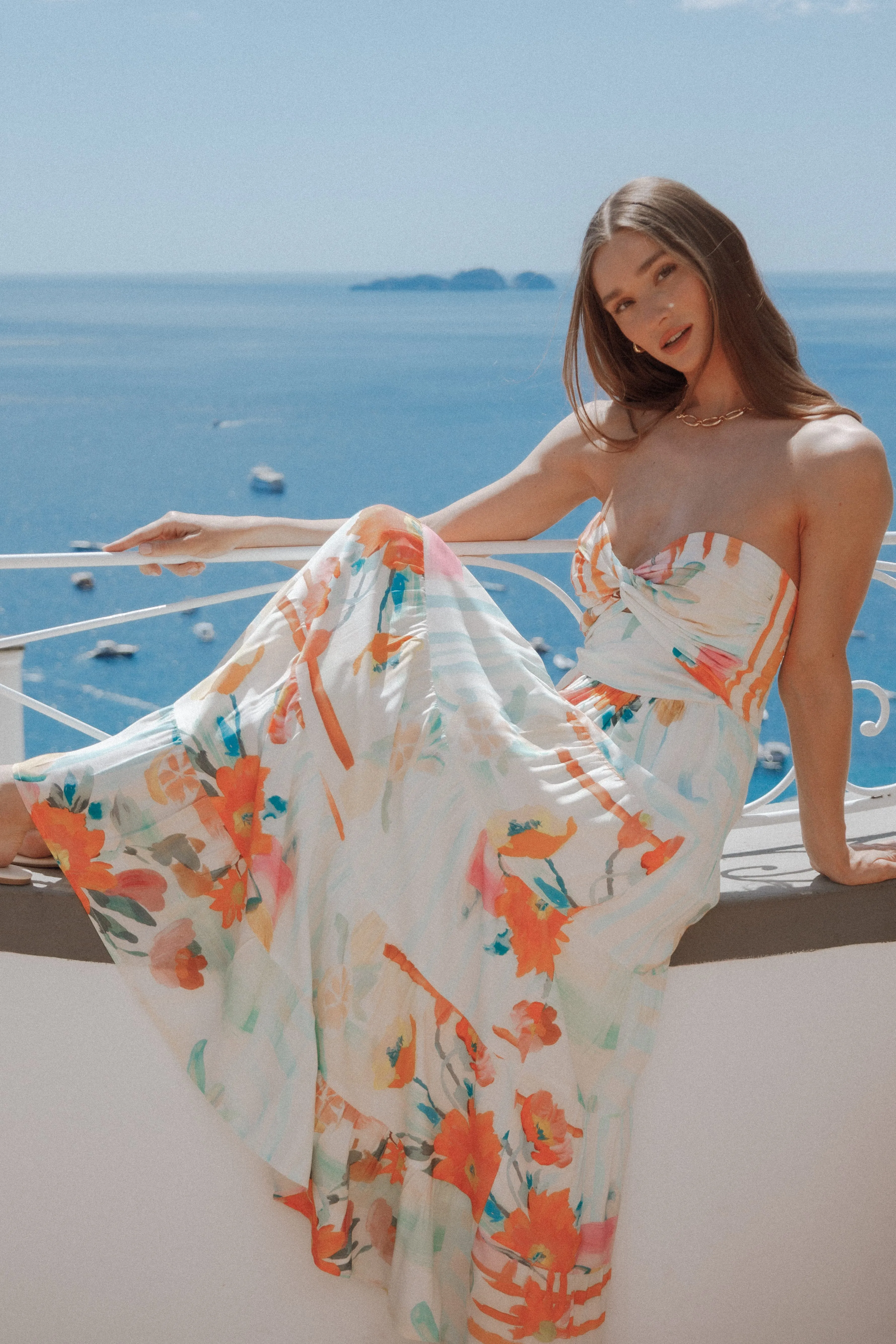 Sitara Strapless Midi Dress - Blue Alfresco Floral sold by Petal & Pup