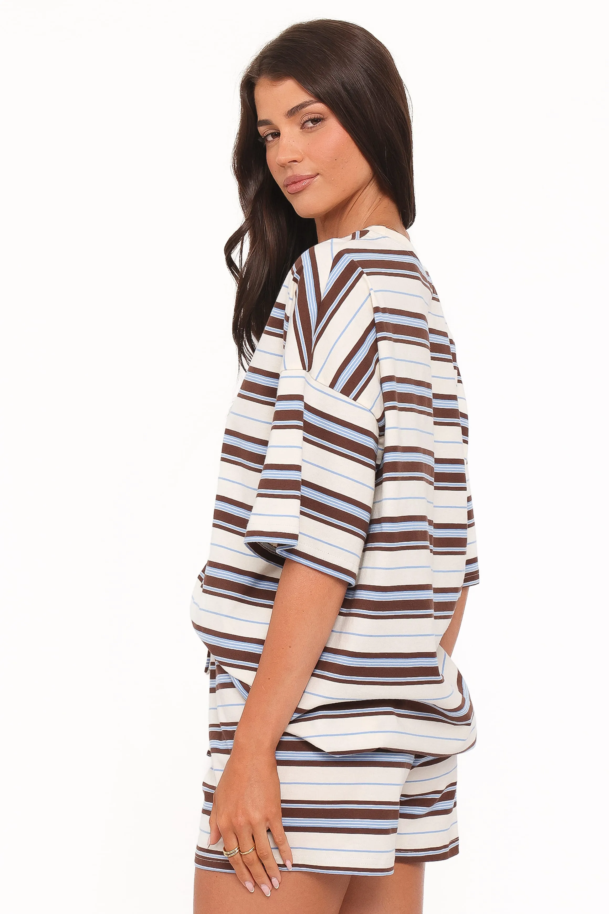 Hellen Stripe Short Set - Brown Multi Stripe sold by Petal & Pup product image thumbnail 5