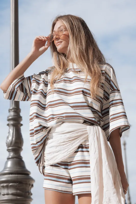 Hellen Stripe Short Set - Brown Multi Stripe made by Petal & Pup
