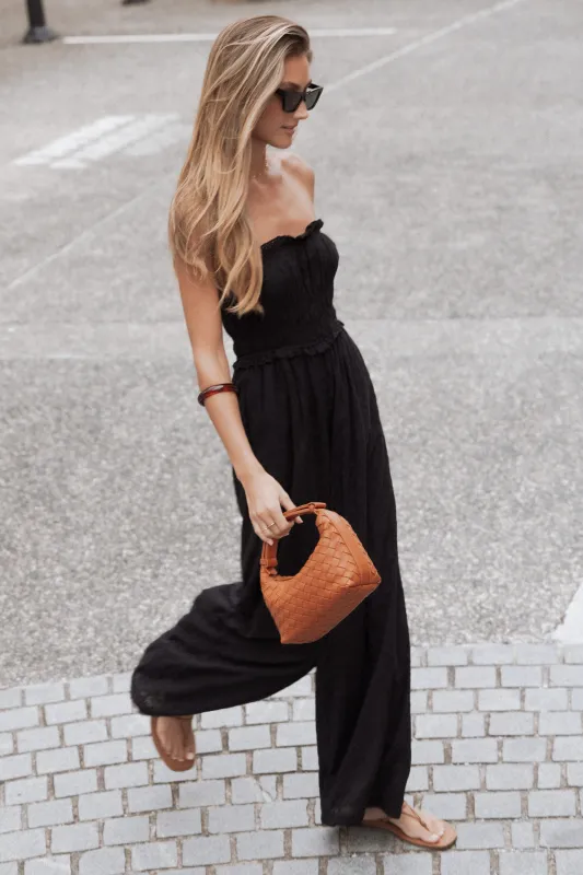 Yulissa Strapless Jumpsuit - Black Broderie made by Petal & Pup