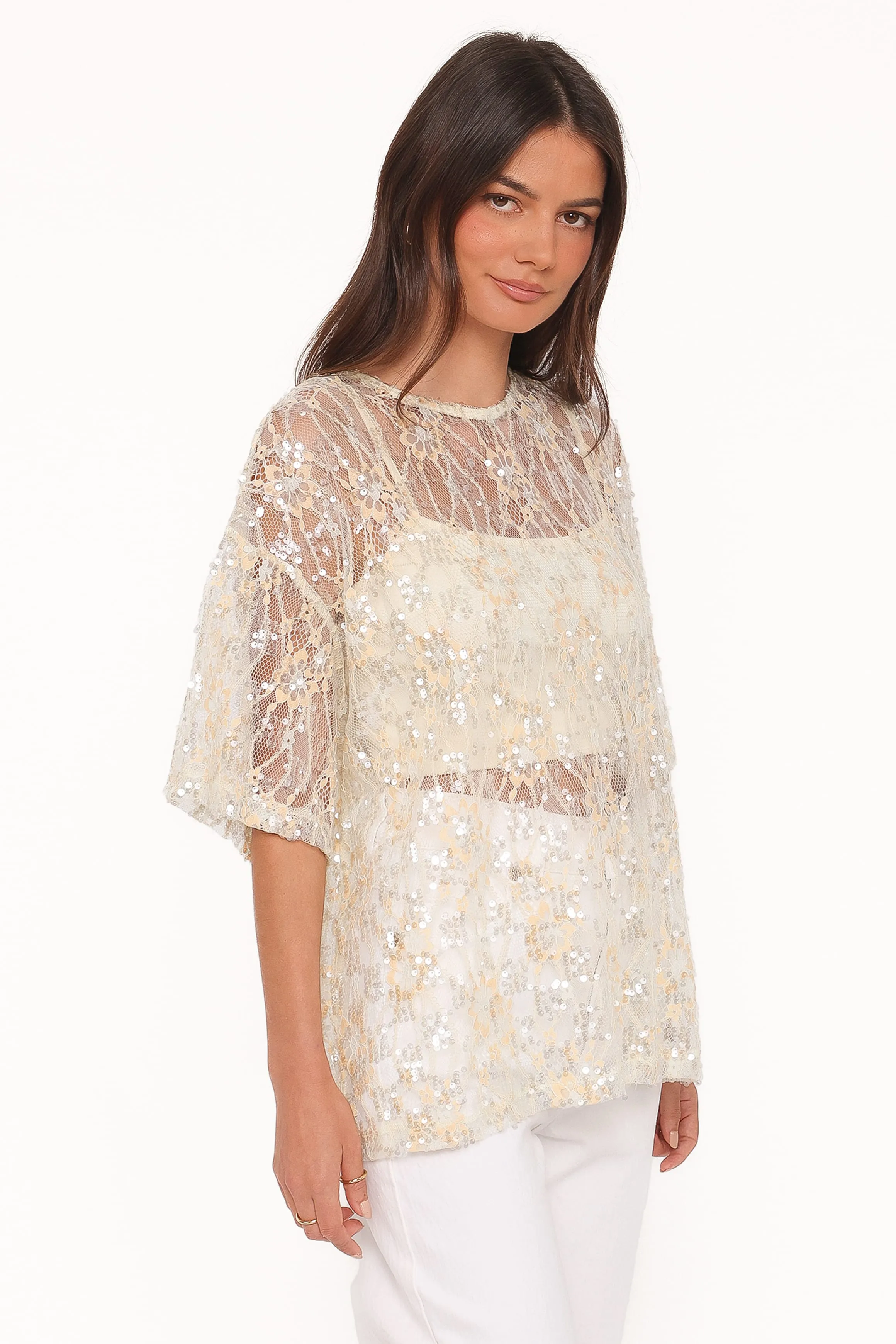 Yonder Sheer Lace Tee Top - Pale Yellow sold by Petal & Pup product image thumbnail 3