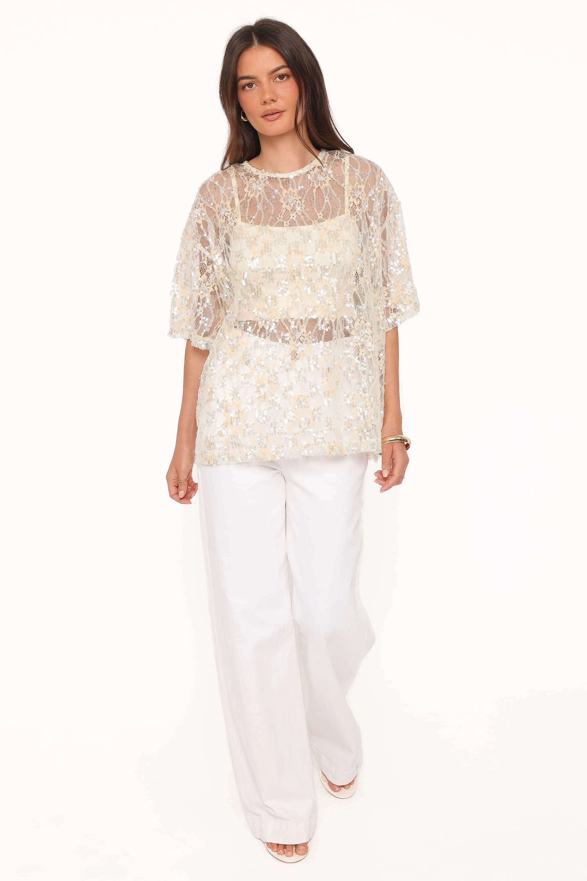 Yonder Sheer Lace Tee Top - Pale Yellow sold by Petal & Pup product image thumbnail 5
