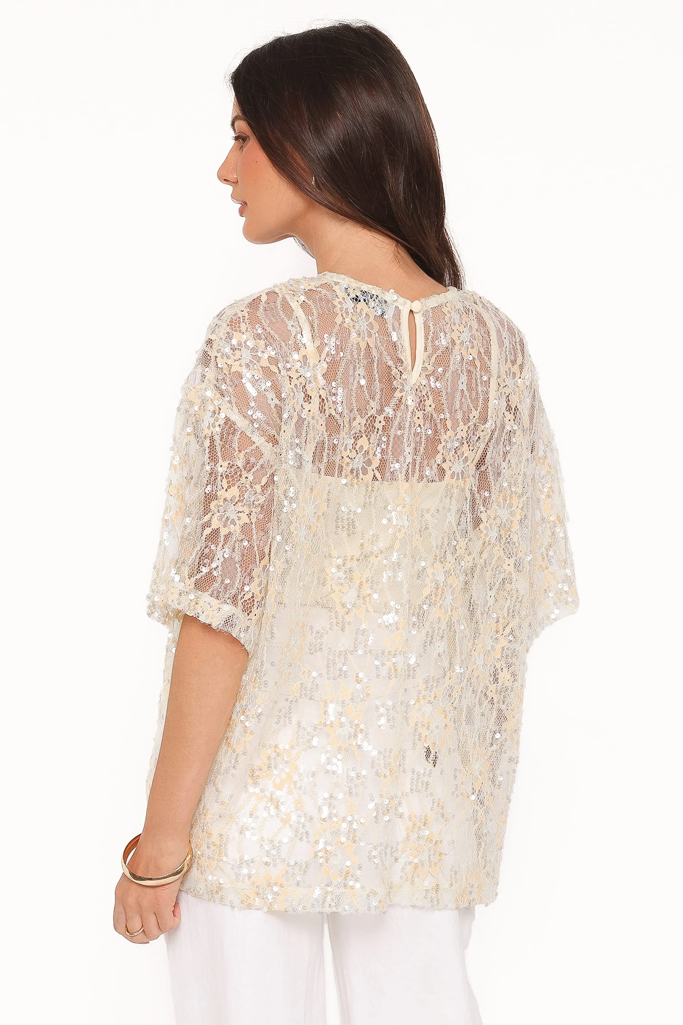 Yonder Sheer Lace Tee Top - Pale Yellow sold by Petal & Pup product image thumbnail 4