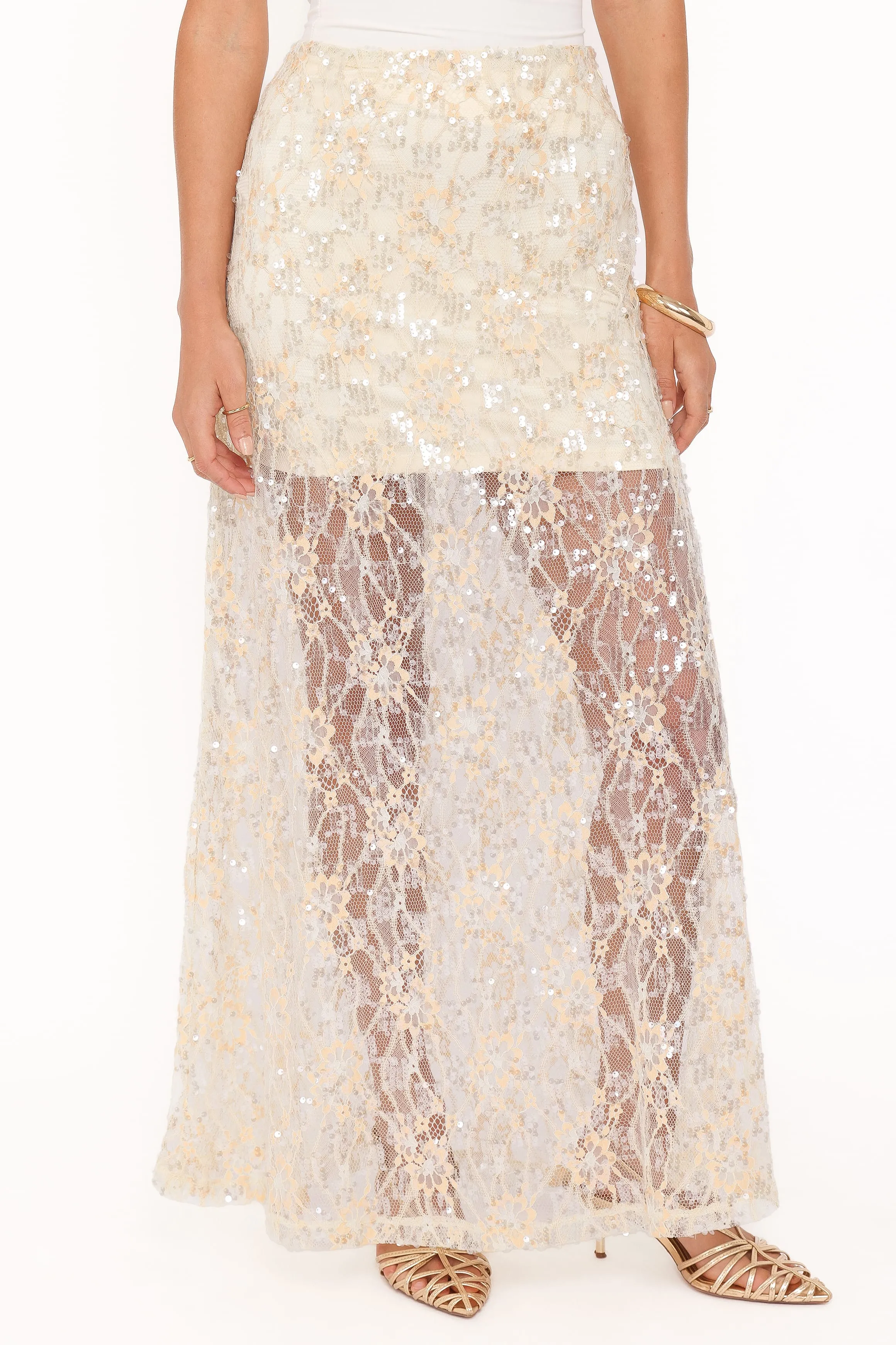 Yonder Sheer Panel Lace Maxi Skirt - Pale Yellow sold by Petal & Pup product image thumbnail 2