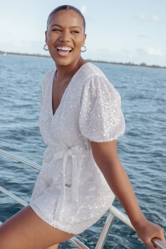 Varity Puff Sleeve Romper - White made by Petal & Pup