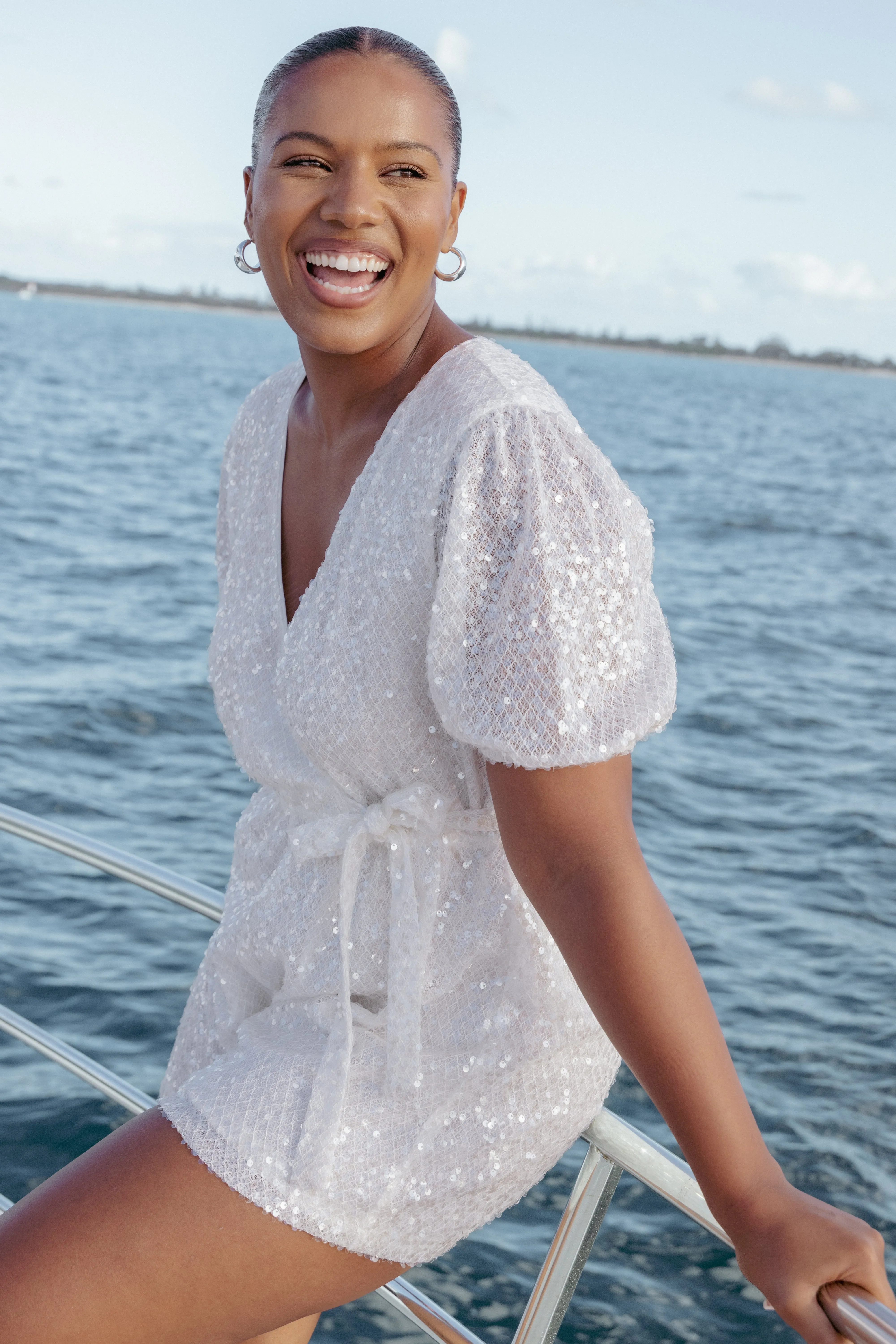 Varity Puff Sleeve Romper - White sold by Petal & Pup
