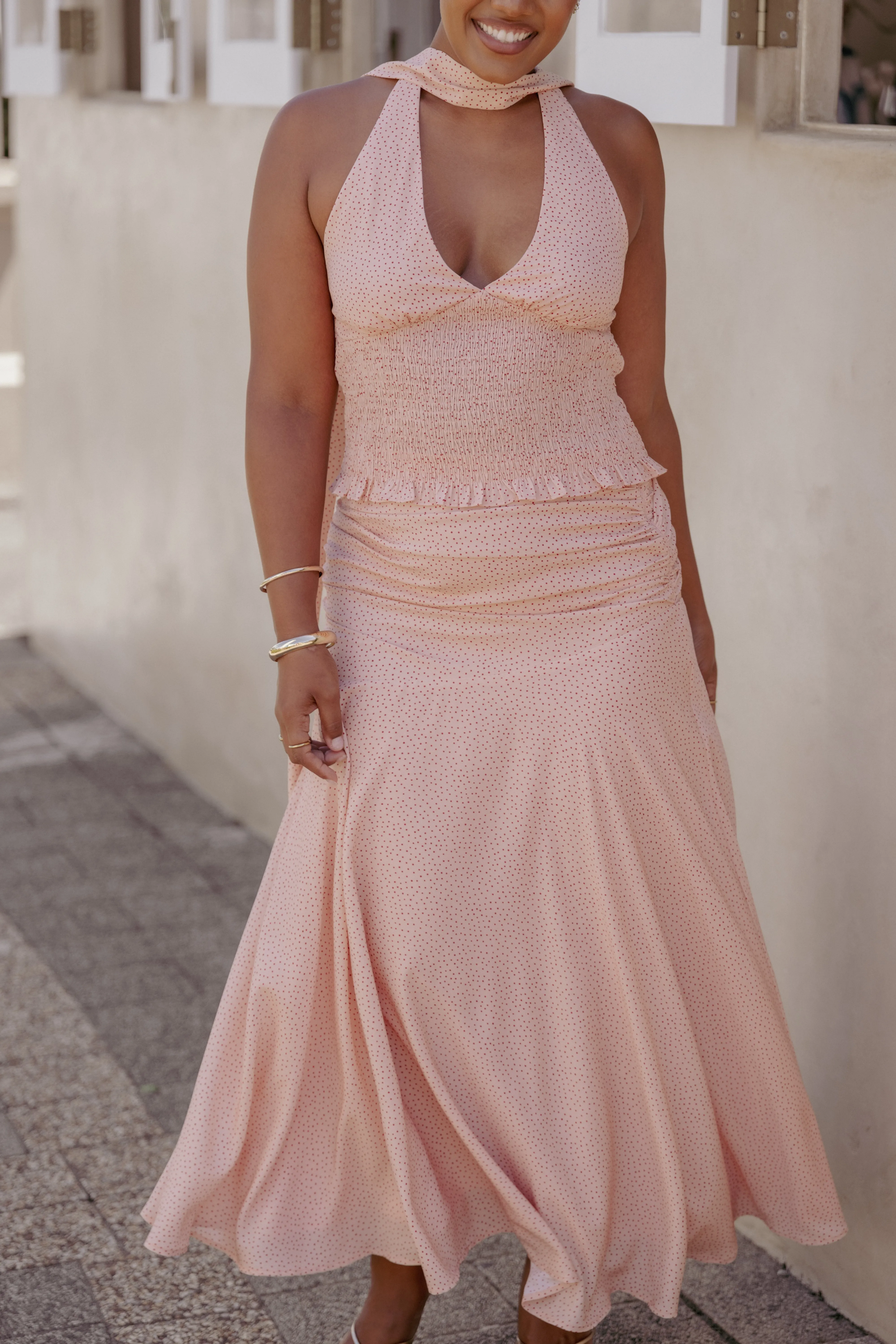 Lacy Maxi Skirt - Peach Polka Dot sold by Petal & Pup
