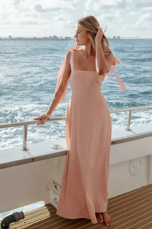 Ellody Maxi Dress - Peach Polka Dot made by Petal & Pup